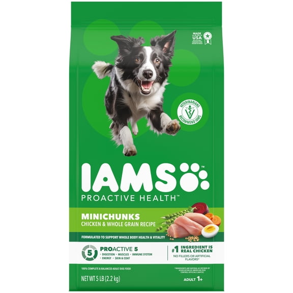 IAMS Proactive Health Adult Minichunks Chicken & Whole Grain Recipe Dry Dog Food, 5 Lb Bag