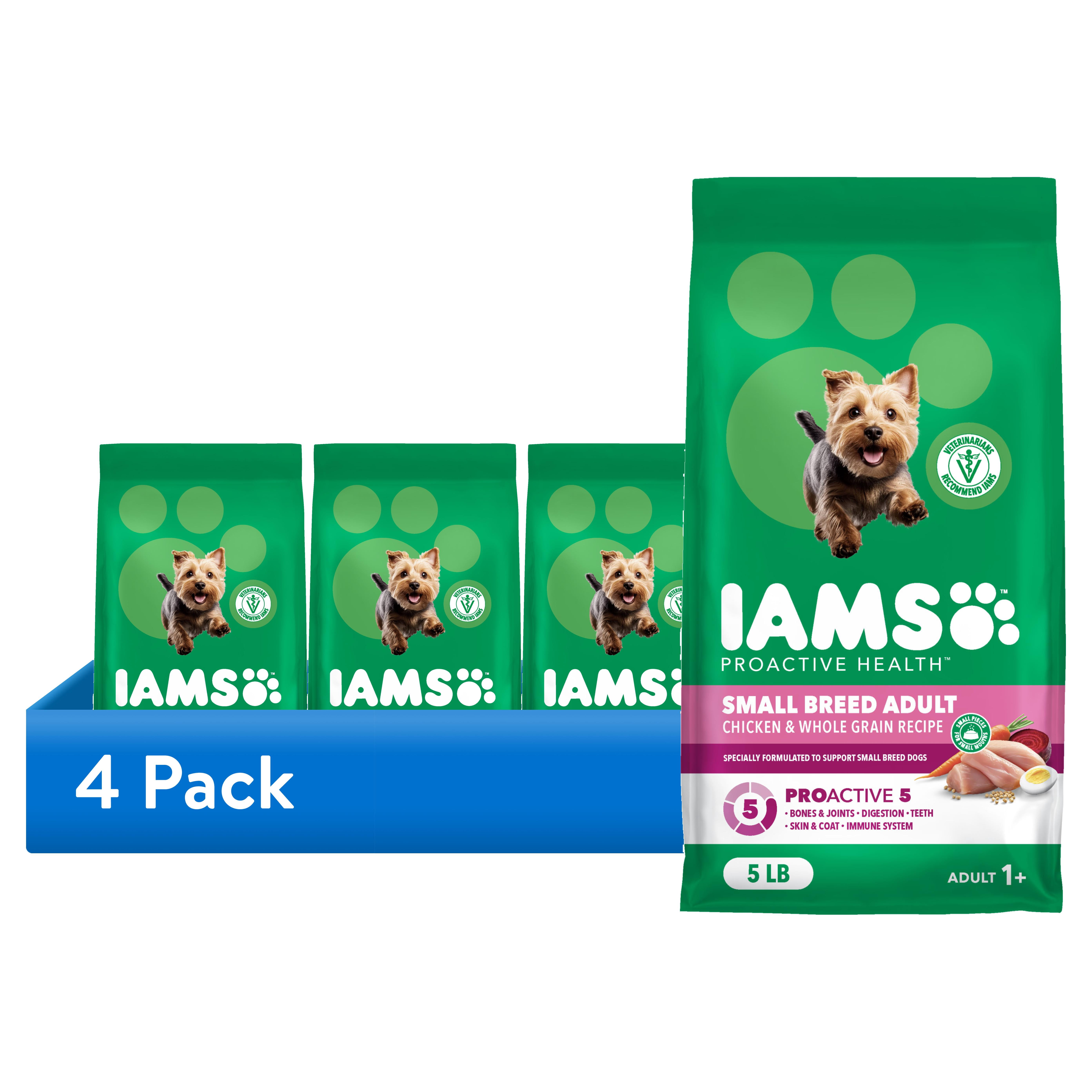(4 pack) IAMS Proactive Health Small Breed Adult Chicken & Whole Grain Dry Dog Food 5 lb Bag
