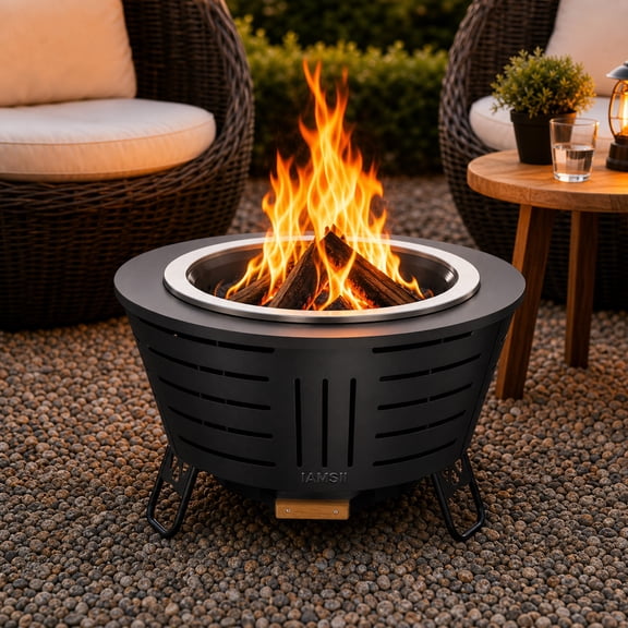 IAMSII 26 Inch Smokeless Fire Pit with 360 Airflow & Triple-Burn Combustion System, Removable Center Cone, Multi-Fuel Compatibility & Easy-Clean Ash Pan