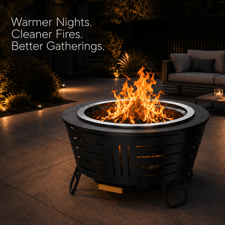 IAMSII 26 Inch Smokeless Fire Pit with 360° Airflow & Triple-Burn Combustion System, Removable Center Cone, Multi-Fuel Compatibility & Easy-Clean Ash Pan