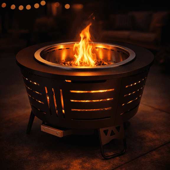 IAMSII 26 Inch Smokeless Fire Pit with 360 Airflow & Triple-Burn Combustion System, Steak-Ready Grill Pan, Removable Center Cone, Multi-Fuel Compatibility & Easy-Clean Ash Pan