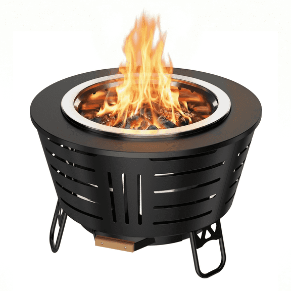 IAMSII 26 Inch Smokeless Fire Pit with 360 Airflow & Triple-Burn Combustion System, Steak-Ready Grill Pan, Removable Center Cone, Multi-Fuel Compatibility & Easy-Clean Ash Pan