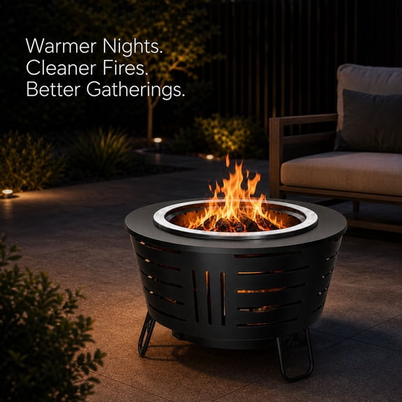 IAMSII 26 in Smokeless Fire Pit with Grill Pan & Tabletop Cover, Wood Burning, Spark Screen, Removable Ash Pan