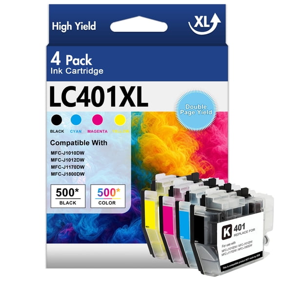 IAMSTECH LC401XL Ink Cartridge for Brother LC401 LC401XL Ink for Brother MFC-J1010DW MFC-J1012DW MFC-J1170DW Printer (Black Cyan Magenta Yellow, 4 Pack)