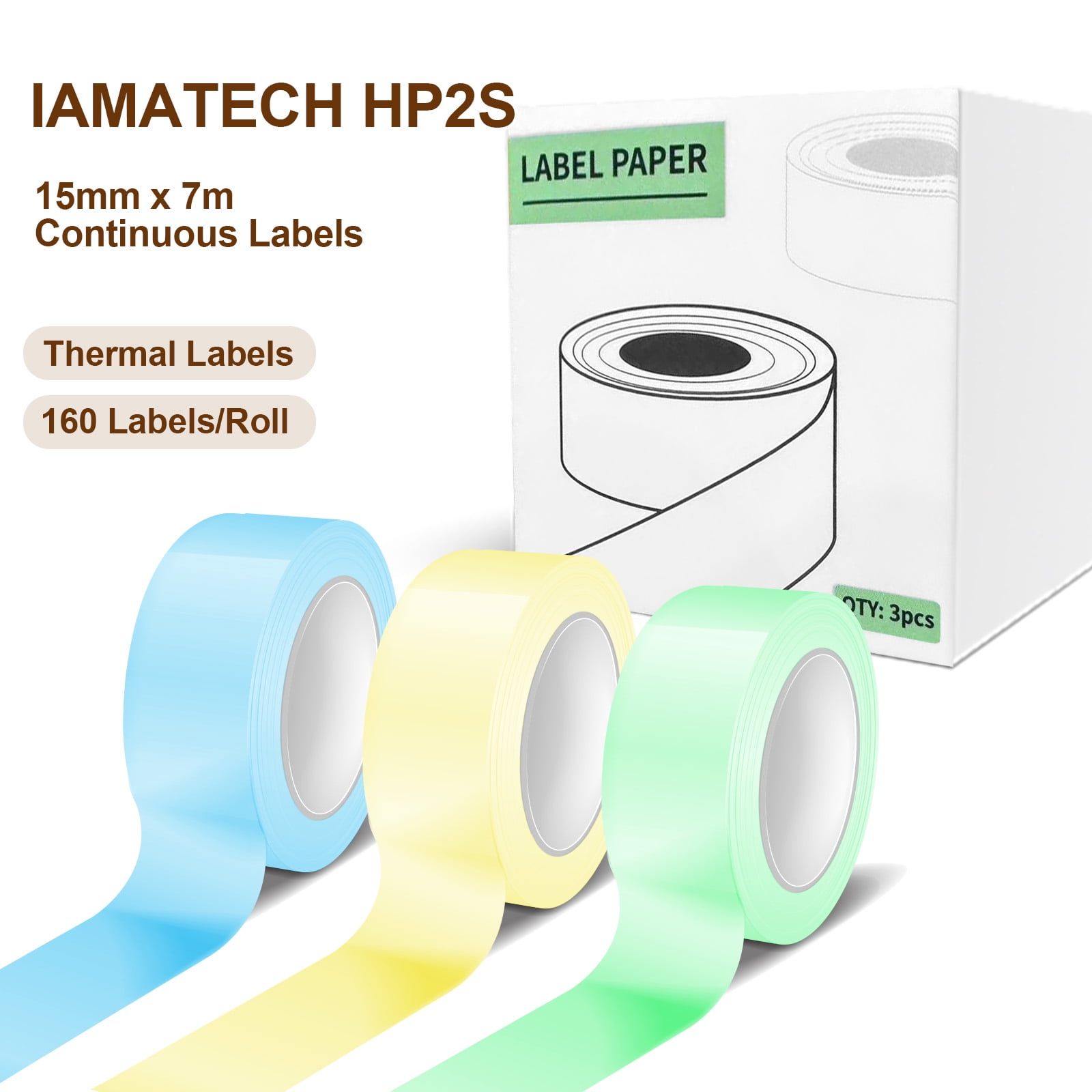 IAMSTECH Label Maker Tape D30 Q31 Q32 Q30S Q30, Yellow Blue Green set Sticker Thermal Paper ...