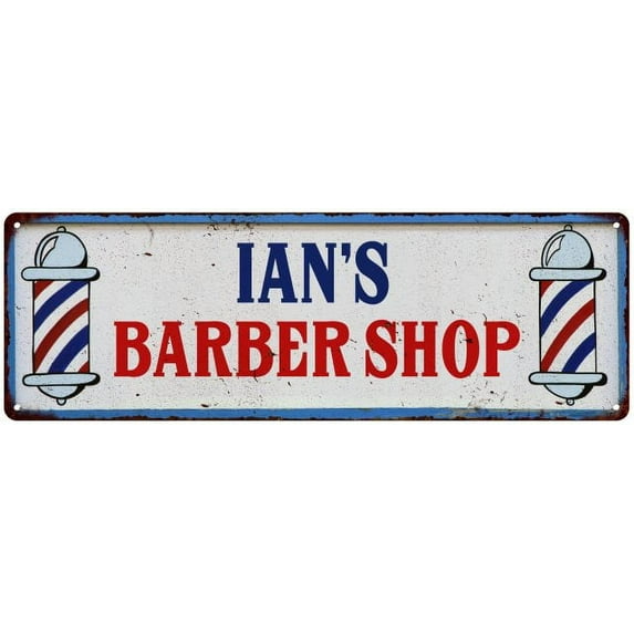 IAN'S Barber Shop Hair Salon Metal Sign Retro 6x18 106180031219