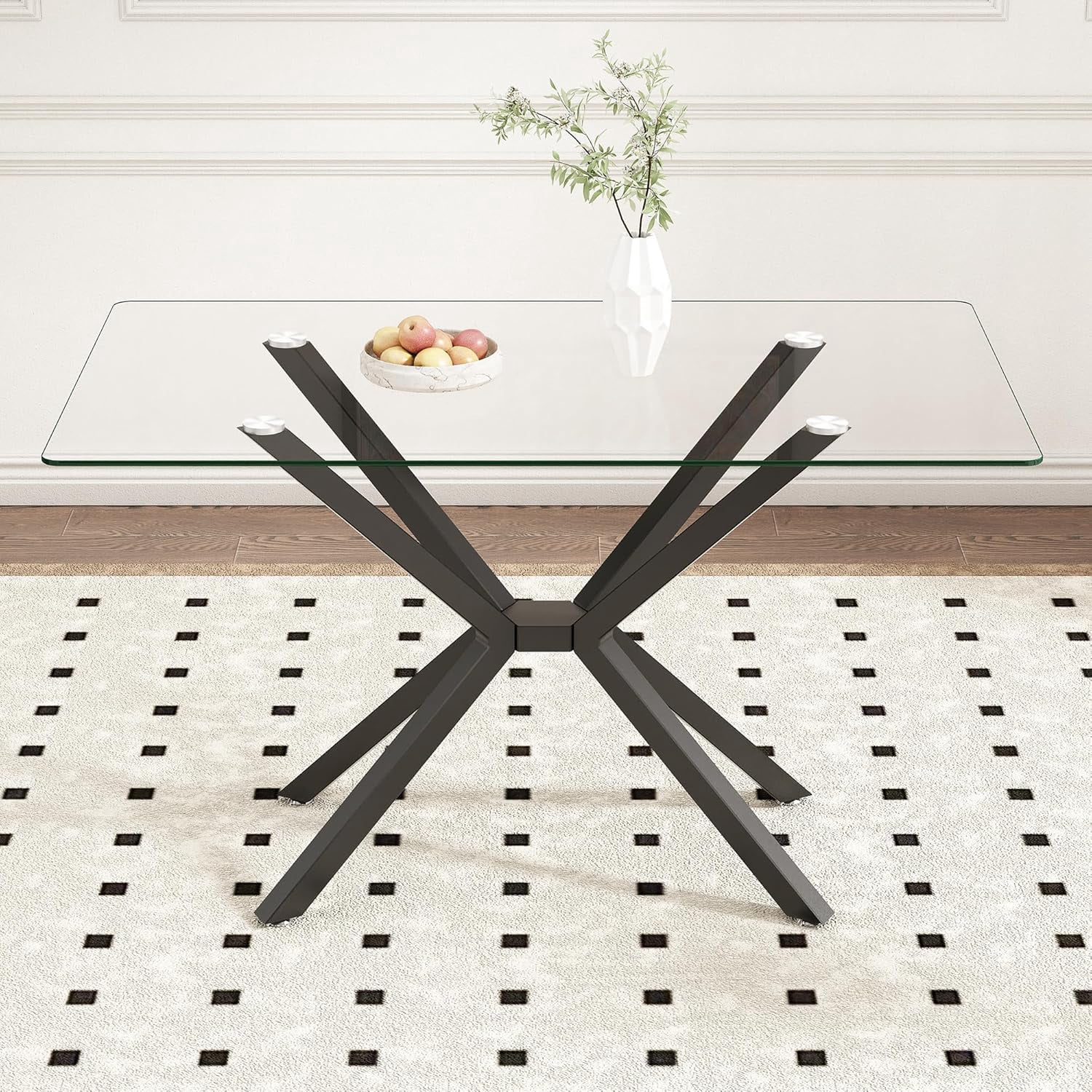 IANIYA 51.2" Rectangular Glass Dining Table, Tempered Kitchen Table ...