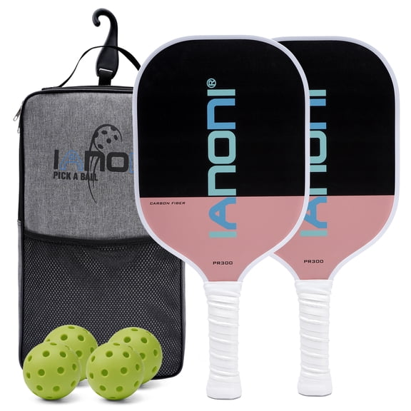 IANONI PR300 Pickleball Paddle Set, 2 Paddles 4 Balls with Carry Bag Carbon Fiber Pickleball Set for All Skill Levels