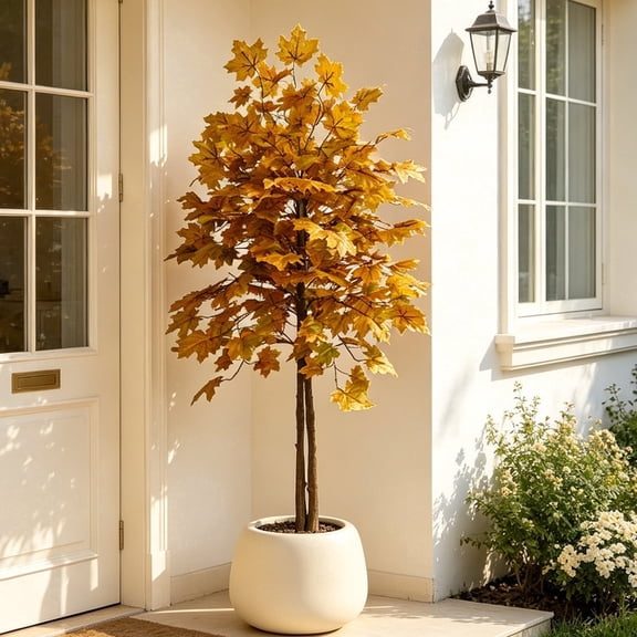 IARTTOP 5.2ft Artificial Maple Tree Faux Dark Yellow Leaves Autumn Natural Look for Home Office Party Indoor Outdoor Porch Entryway
