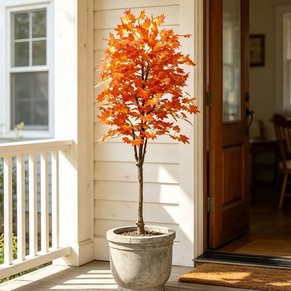 IARTTOP 5.2ft Artificial Maple Tree Faux Orange Leaves Natural Look For Home Office Party Indoor Outdoor