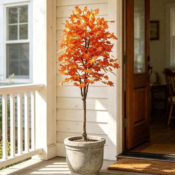 IARTTOP 5.2ft Artificial Maple Tree Faux Orange Leaves Natural Look For Home Office Party Indoor Outdoor