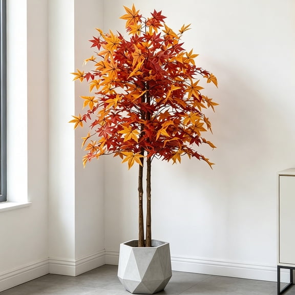 IARTTOP Artificial Orange Maple Tree Faux Maple with Potted Fake Leaves Plant Indoor Outdoor Decor for Home Office Party 5.24 Feet