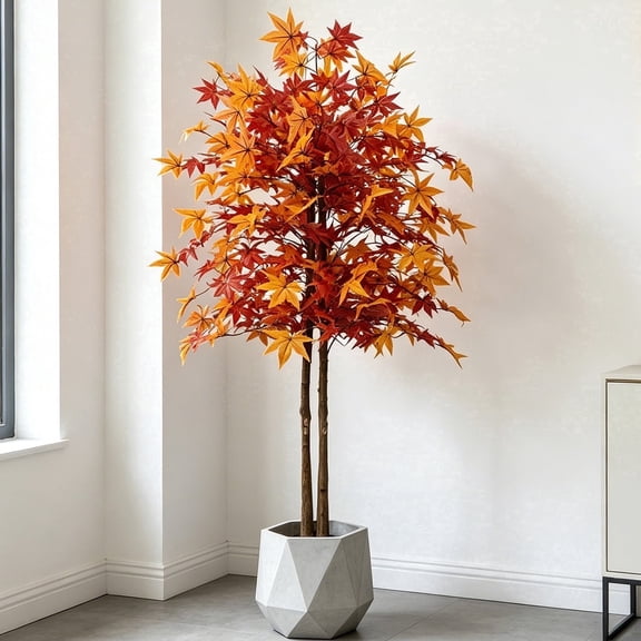 IARTTOP 5.2ft Artificial Maple Tree Faux Orange Yellow Leaves Autumn Decor for Home Office Party Indoor Outdoor Porch