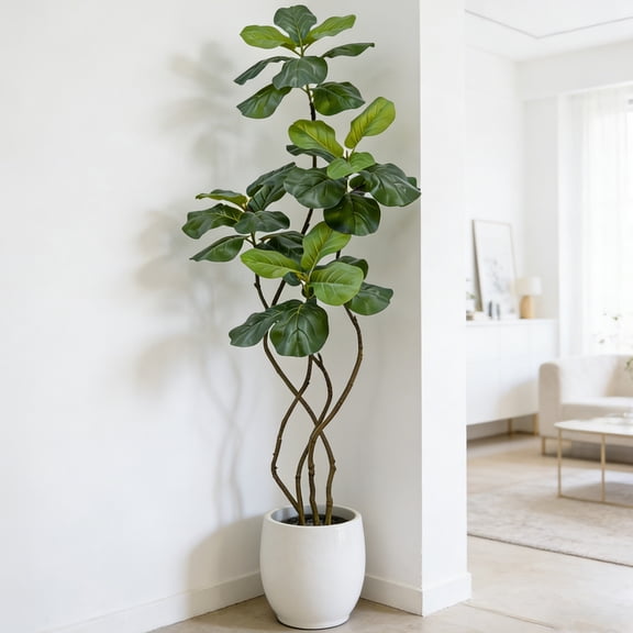 IARTTOP 5.7ft Artificial Fiddle Leaf Fig Tree Faux Ficus Green Leaves Evergreen With Pot For Home Office Indoor Outdoor Party Decor