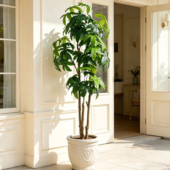 IARTTOP 5.7ft Artificial Money Tree Faux Fortune Plant Nature Green Leaves With Plastic Pot For Home Office Living Room Indoor Outdoor Decor