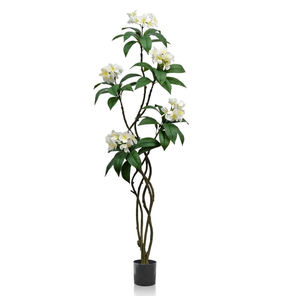 IARTTOP 5.7ft Artificial Plumeria Plant Fake Yellow Flower Green Leaves Evergreen Tree With Pot For Home Office Indoor Outdoor Party Decor