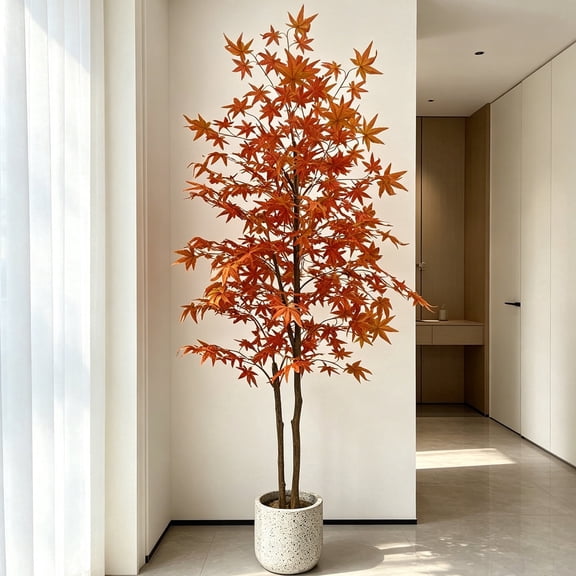 IARTTOP 5.9ft Artificial Maple Tree Faux Orange Leaves Natural Look For Home Office Party Indoor Outdoor Porch Entryway
