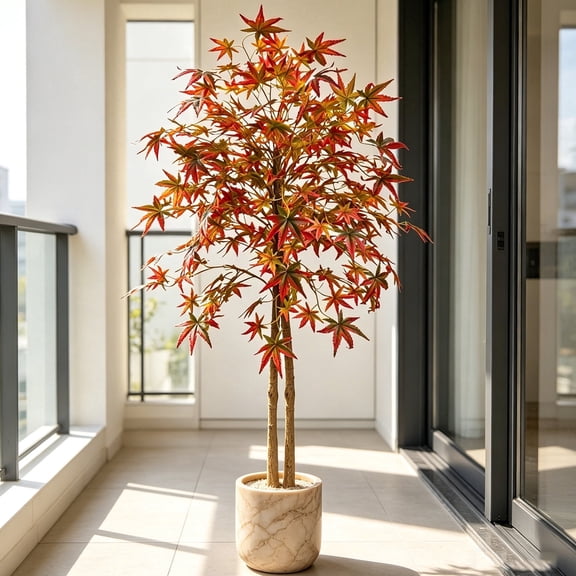 IARTTOP Artificial Maple Tree Green and Orange Leaves Faux Maple Plant with Pot Indoor Outdoor Decor for Home Office Party Thanksgiving 6 Feet