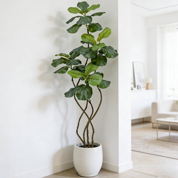 IARTTOP Large Artificial Fiddle Leaf Fig Tree Faux Ficus Lyrata with White Planter Floor Plastic Green Leaves Plant for Home Office Living Room Decor 5.74 Feet