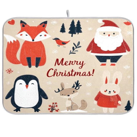 Iauyy Dish Drying Mat for Kitchen Counter, Super Absorbent & Hanging 16x18 / 18x24 Inch (S/M) A Penguin and A Rabbit