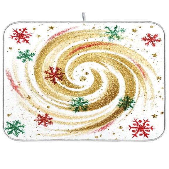 Iauyy Dish Drying Mat for Kitchen Counter, Super Absorbent & Hanging 16x18 / 18x24 Inch (S/M) A Shining Snowflakes