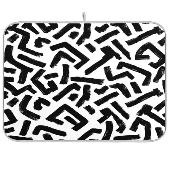 Iauyy Dish Drying Mat for Kitchen Counter, Super Absorbent & Hanging 16x18 / 18x24 Inch (S/M) Black Brush Marks