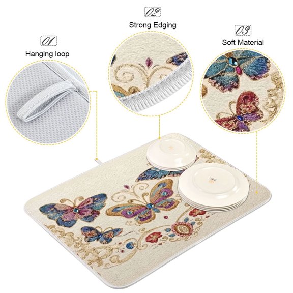 Iauyy Dish Drying Mat for Kitchen Counter, Super Absorbent & Hanging 16x18 / 18x24 Inch (S/M) Central Pattern
