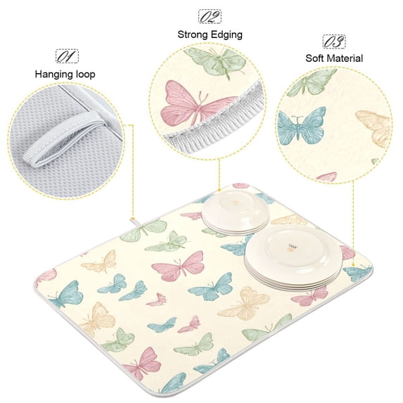 Iauyy Dish Drying Mat for Kitchen Counter, Super Absorbent & Hanging 16x18 / 18x24 Inch (S/M) Cream-colored Background