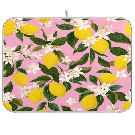 Iauyy Dish Drying Mat for Kitchen Counter, Super Absorbent & Hanging 16x18 / 18x24 Inch (S/M) Decorated with White Flowers