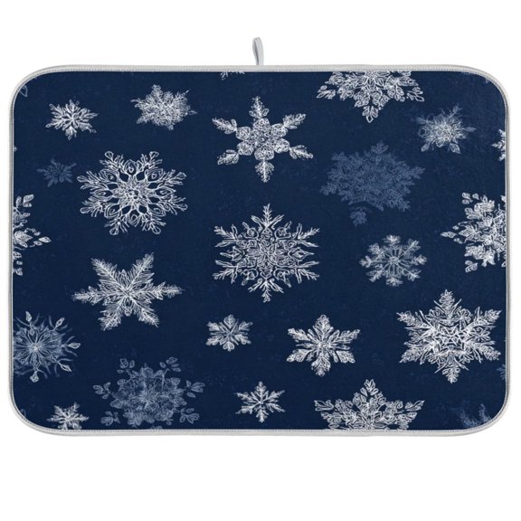 Iauyy Dish Drying Mat for Kitchen Counter, Super Absorbent & Hanging 16x18 / 18x24 Inch (S/M) Delicate White Snowflakes