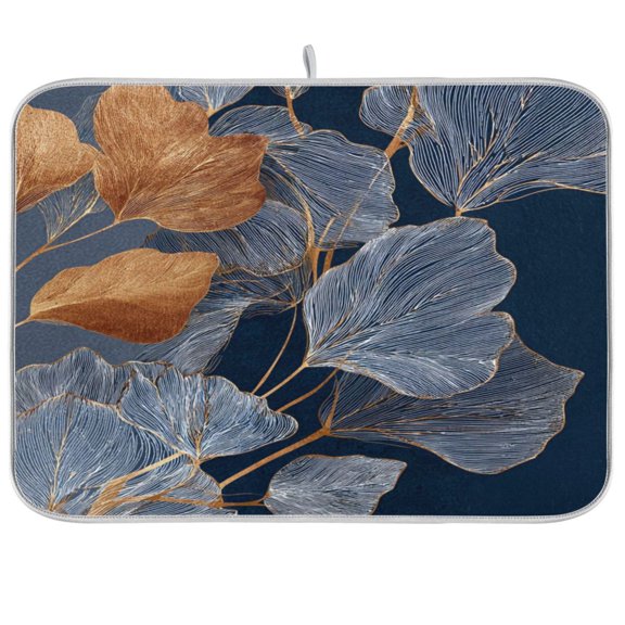 Iauyy Dish Drying Mat for Kitchen Counter, Super Absorbent & Hanging 16x18 / 18x24 Inch (S/M) Embroidered Leaves