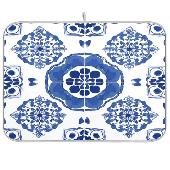 Iauyy Dish Drying Mat for Kitchen Counter, Super Absorbent & Hanging 16x18 / 18x24 Inch (S/M) Features Intricate Geometric Designs
