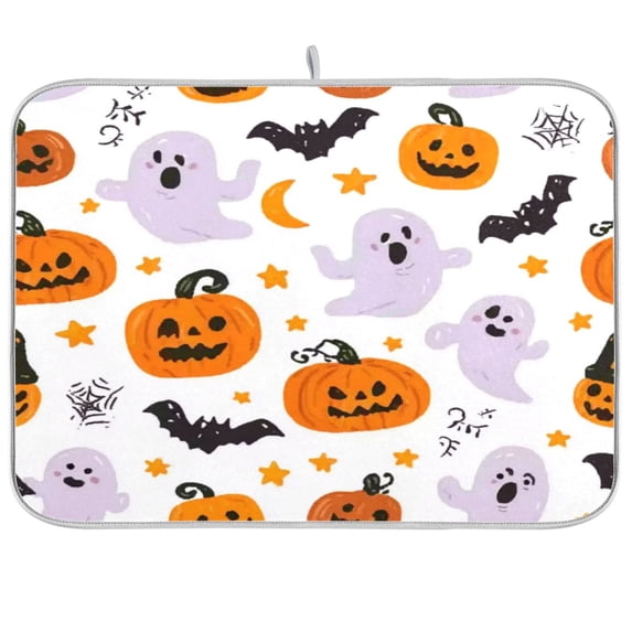 Iauyy Dish Drying Mat for Kitchen Counter, Super Absorbent & Hanging 16x18 / 18x24 Inch (S/M) Orange and Purple Color Scheme