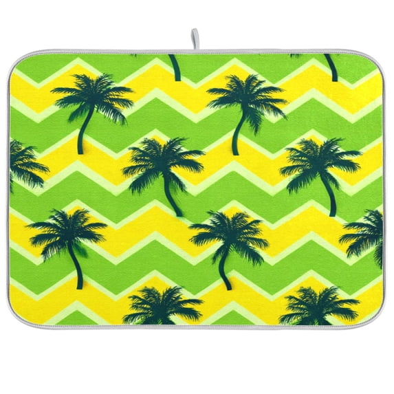 Iauyy Dish Drying Mat for Kitchen Counter, Super Absorbent & Hanging 16x18 / 18x24 Inch (S/M) Palm Tree
