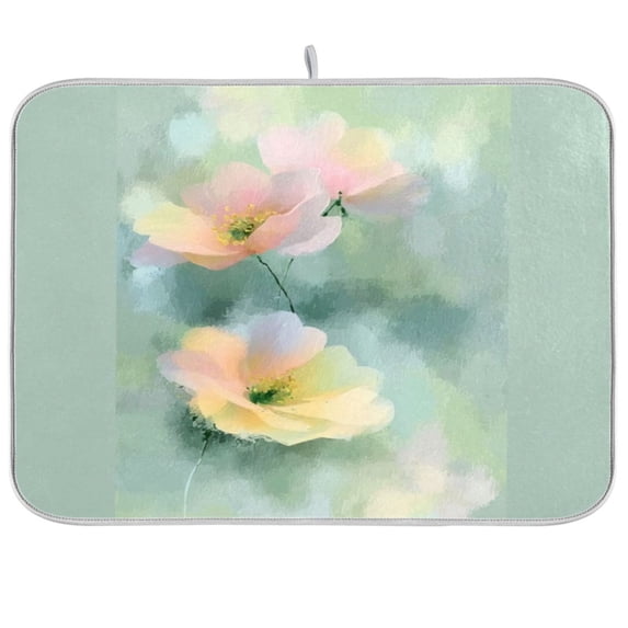Iauyy Dish Drying Mat for Kitchen Counter, Super Absorbent & Hanging 16x18 / 18x24 Inch (S/M) Pastel Floral Watercolor Style