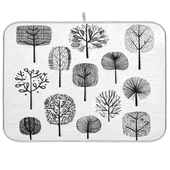 Iauyy Dish Drying Mat for Kitchen Counter, Super Absorbent & Hanging 16x18 / 18x24 Inch (S/M) Plants Rendered in Black