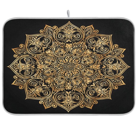 Iauyy Dish Drying Mat for Kitchen Counter, Super Absorbent & Hanging 16x18 / 18x24 Inch (S/M) Set Against A Black Background