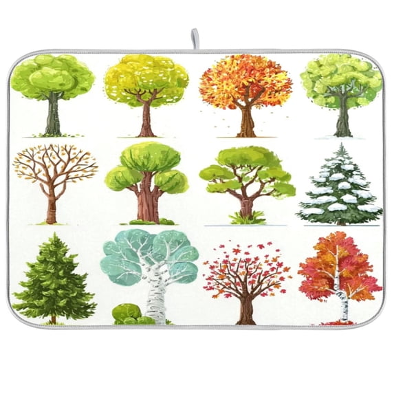 Iauyy Dish Drying Mat for Kitchen Counter, Super Absorbent & Hanging 16x18 / 18x24 Inch (S/M) Style Tree Collection