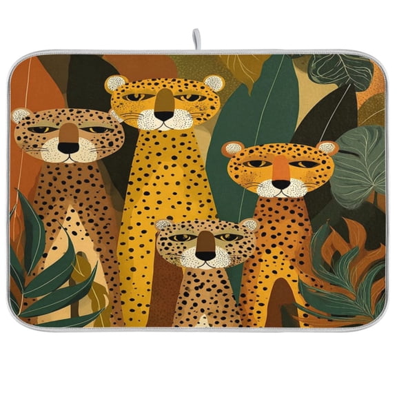 Iauyy Dish Drying Mat for Kitchen Counter, Super Absorbent & Hanging 16x18 / 18x24 Inch (S/M) A Group Of Cheetahs