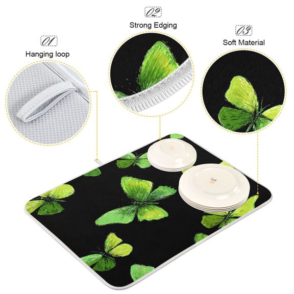 Iauyy Dish Drying Mat for Kitchen Counter, Super Absorbent & Hanging 16x18 / 18x24 Inch (S/M) A Group Of Green Ones