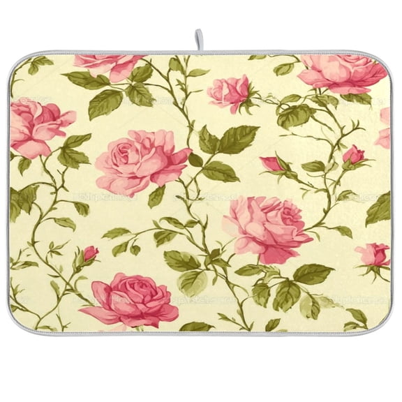 Iauyy Dish Drying Mat for Kitchen Counter, Super Absorbent & Hanging 16x18 / 18x24 Inch (S/M) A Roses with Green Leaves