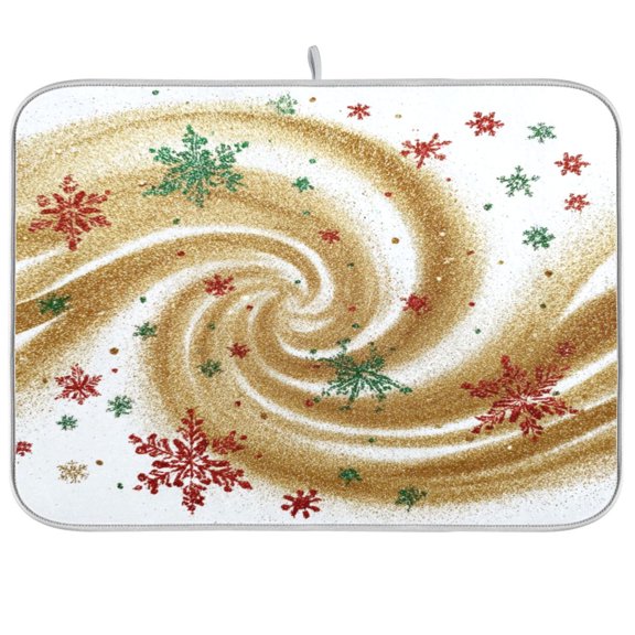 Iauyy Dish Drying Mat for Kitchen Counter, Super Absorbent & Hanging 16x18 / 18x24 Inch (S/M) Among The Green Snowflakes