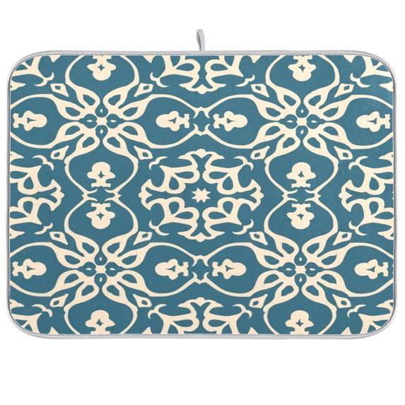 Iauyy Dish Drying Mat for Kitchen Counter, Super Absorbent & Hanging 16x18 / 18x24 Inch (S/M) Arabesque Scrollwork
