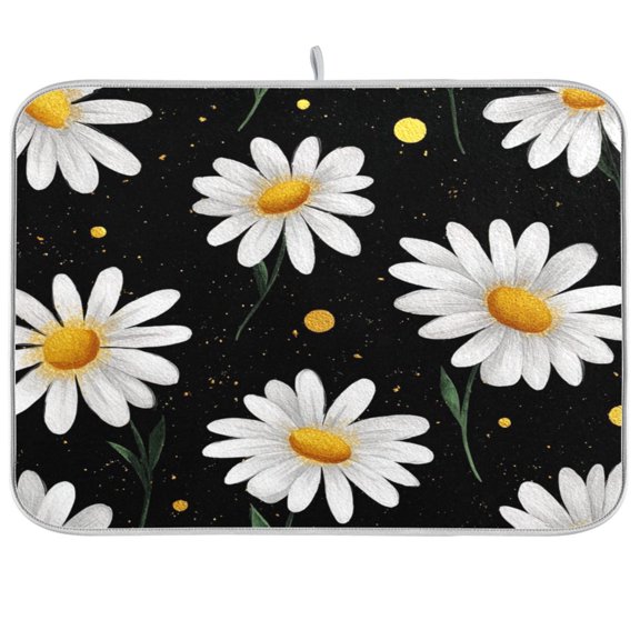 Iauyy Dish Drying Mat for Kitchen Counter, Super Absorbent & Hanging 16x18 / 18x24 Inch (S/M) Artistic Daisy