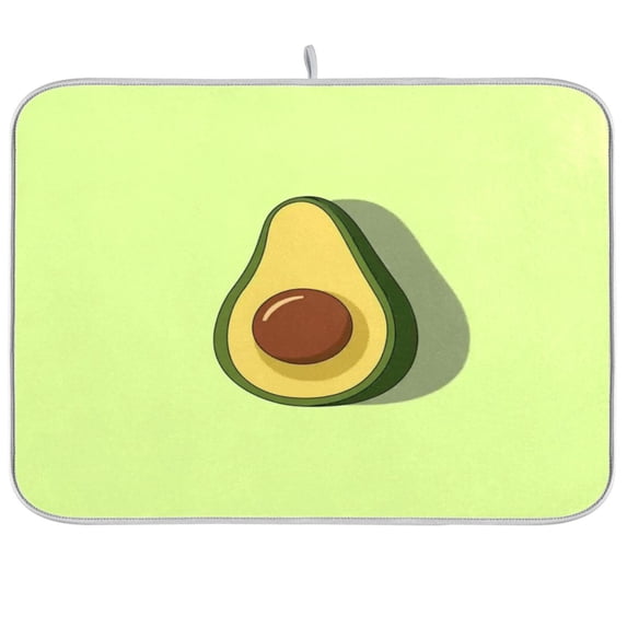 Iauyy Dish Drying Mat for Kitchen Counter, Super Absorbent & Hanging 16x18 / 18x24 Inch (S/M) Avocado Illustration