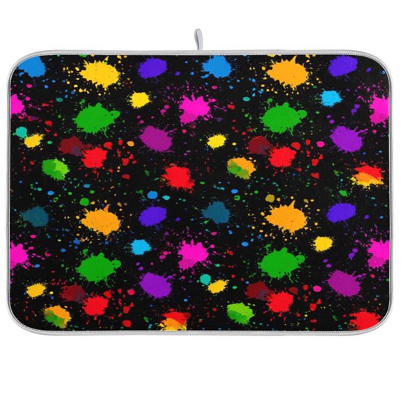 Iauyy Dish Drying Mat for Kitchen Counter, Super Absorbent & Hanging 16x18 / 18x24 Inch (S/M) Background Paint Splatter