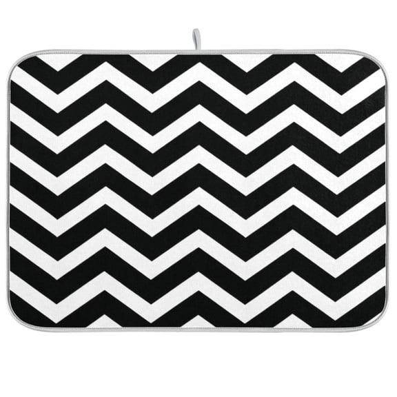 Iauyy Dish Drying Mat for Kitchen Counter, Super Absorbent & Hanging 16x18 / 18x24 Inch (S/M) Black and White Stripes