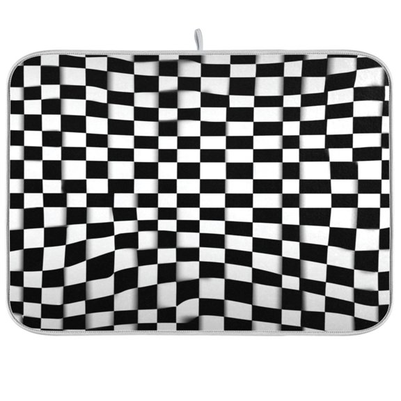 Iauyy Dish Drying Mat for Kitchen Counter, Super Absorbent & Hanging 16x18 / 18x24 Inch (S/M) Black-and-white Checkered Area