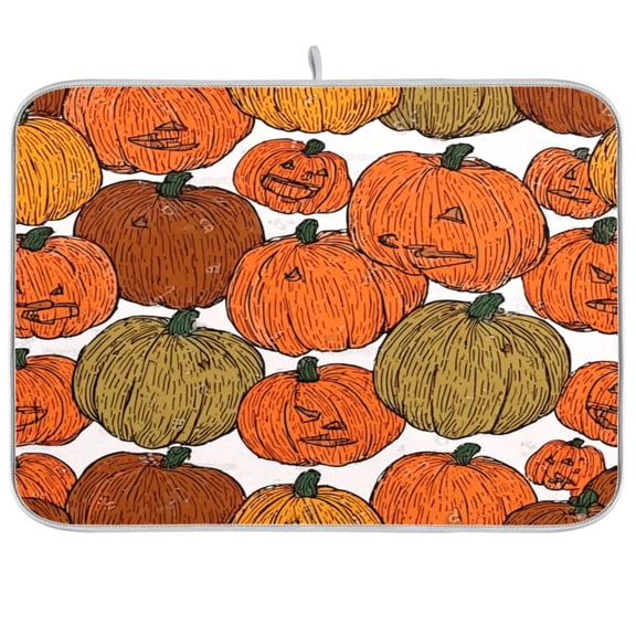 Iauyy Dish Drying Mat for Kitchen Counter, Super Absorbent & Hanging 16x18 / 18x24 Inch (S/M) Black-brown Pumpkin
