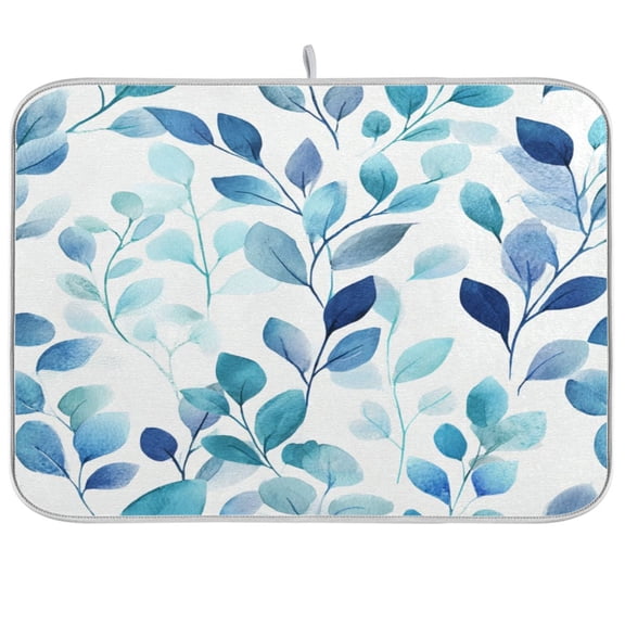 IAUYY 18 x 24/16x18 Inch Dish Drying Mat Dish Drying Mat Microfiber Kitchen Mats Large Counter Absorbent Dish Pad Drainer Rack Blue and White Porcelain Leaves